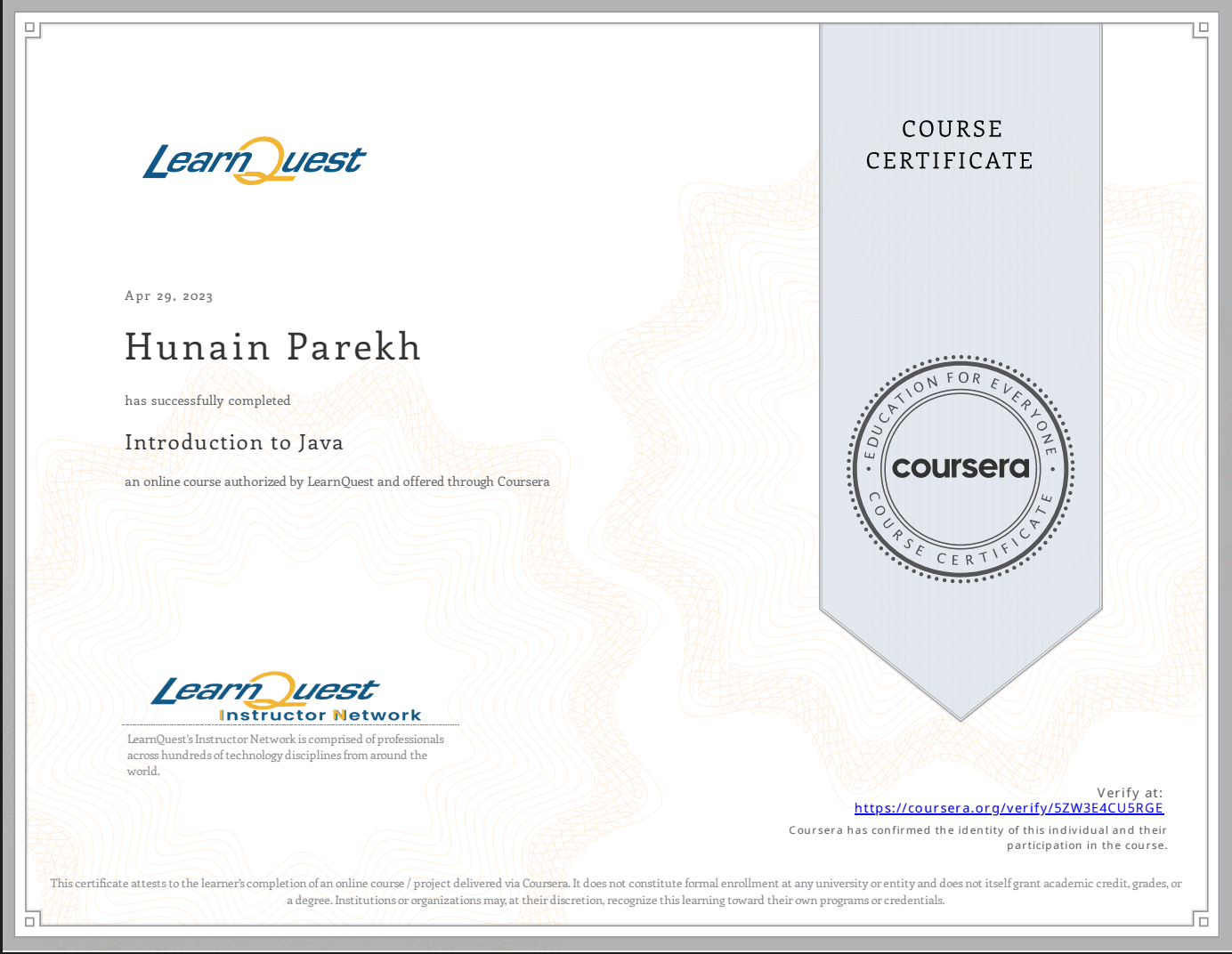 Introduction to Java - Coursera